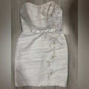 Sexy Chic David Bridals White Strapless Bustier Short Embroidered Dress Size 14